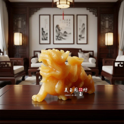 天然黄玉精雕元宝貔貅摆件一对纳福迎祥新中式客厅办公室装饰礼物 - 图3