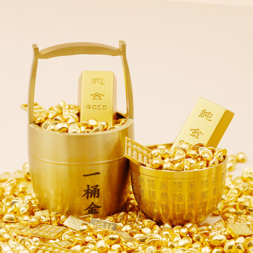 黄铜一桶金摆件聚宝盆招财进宝金条金块金币元宝铜钱家居装饰品 - 图1