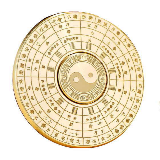 黄铜复古实心多层螺旋旋转罗盘太极八卦指尖陀螺手把件轮盘玩具大