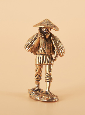 纯黄铜山下锄地老农沙盘微景观