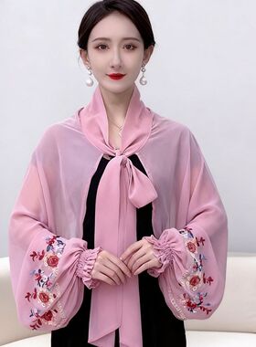 夏季灯笼袖套衬衫式披肩