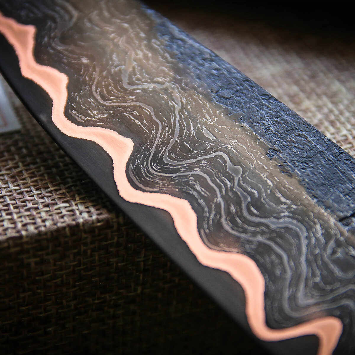 【刃物研究所】手工锻造钢罐大马士革夹铜户外小刀露营刀bc野营刀,淘宝优惠券,粉丝福利购,淘宝优惠卷