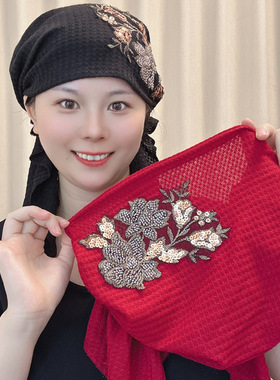 冬季保暖飘带帽子女树叶花朵新款树叶百搭中老年妈妈遮白发包头帽