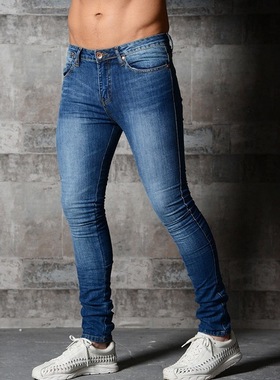 男士紧身纯色牛仔裤长裤小脚裤