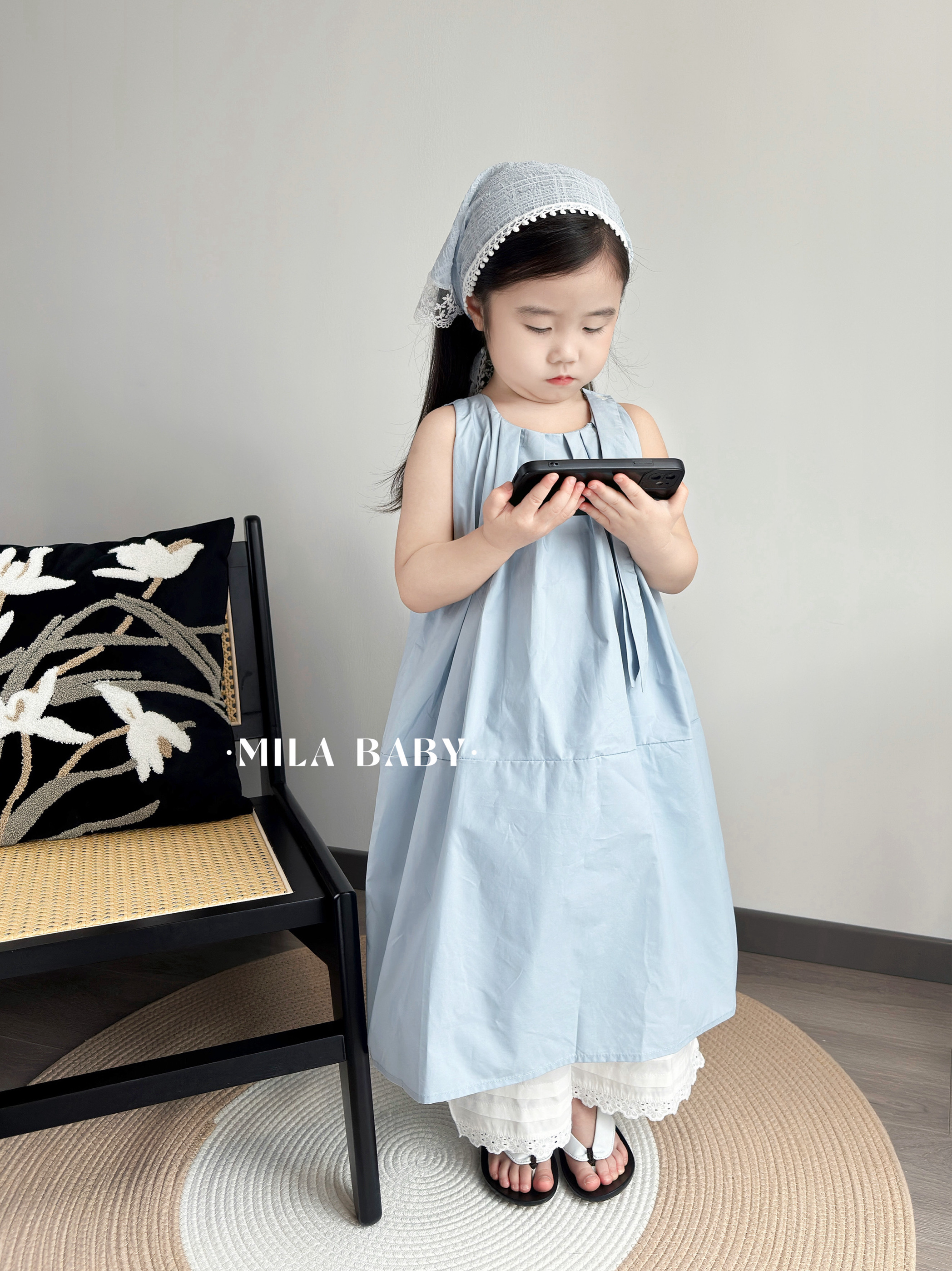 MILA BABY2024夏季女童清新背心裙新款儿童小女孩连衣裙压褶长裙