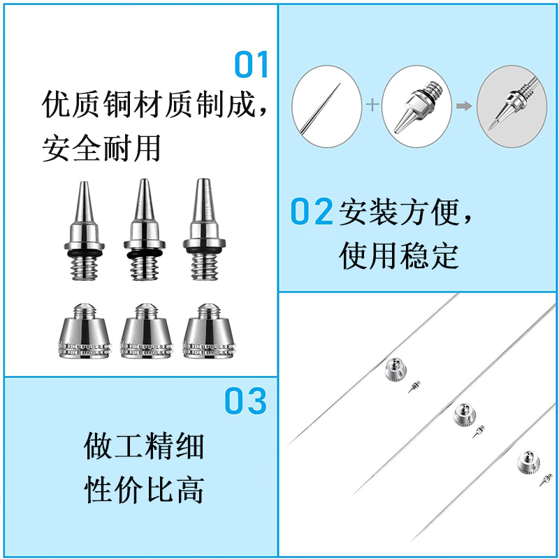 HD130喷笔零配件笔嘴笔针笔帽喷嘴进气头喷枪口径有0.2 0.3 0.5mm - 图0