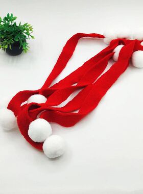 新款圣诞围巾 红白红绿白绿公仔小围巾 针织条纹毛毛球装饰配件
