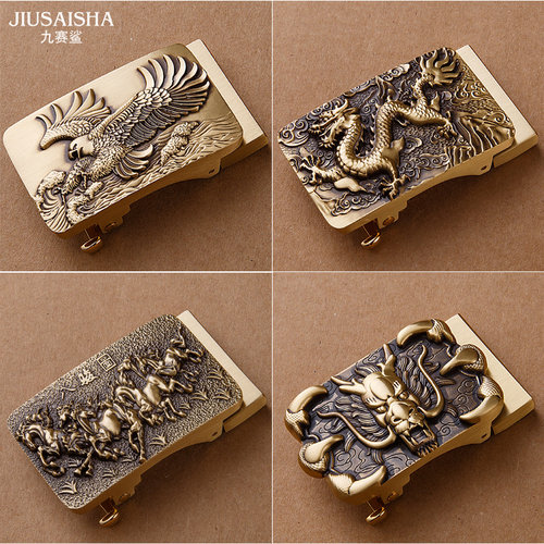 纯铜自动扣十二生肖皮带扣头男士正品腰带头黄铜裤带头配件3.5cm - 图0