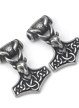 不锈钢雷神锤羊头男女项链钛钢