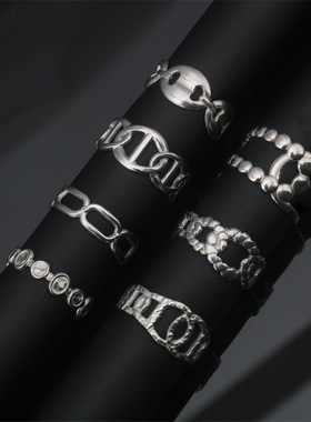 花纹猪鼻子开口可调节钛钢戒指