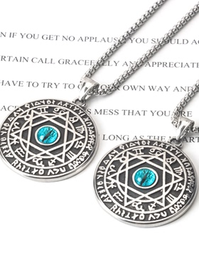 不锈钢复古文艺圆牌恶魔之眼吊坠挂坠钛钢男女街头时尚长款项链