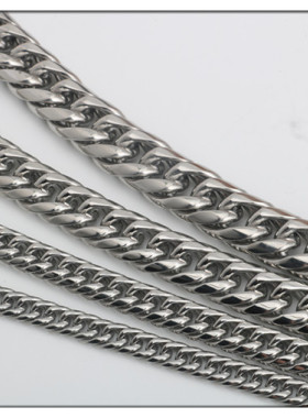 不锈钢双织双扣圆磨链钛钢男女项链吊坠配链箱包包挂链马鞭链