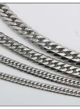 不锈钢双织双扣六面磨链钛钢男女项链吊坠配链包包链马鞭链