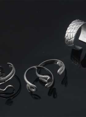 蛇纹开口可调节钛钢戒指饰品