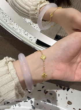天然淡紫透明玛瑙玉髓手镯女款
