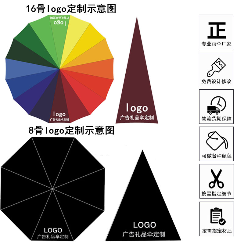 特价16骨素色彩虹伞长柄直杆伞防风伞晴雨伞商务伞定制logo广告伞-图3