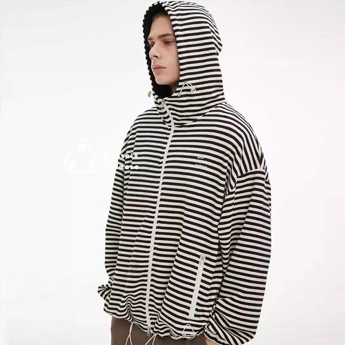 【朱志鑫同款单链】MWO高山流水 条纹连帽卫衣休闲外套 男女同款 - 图1