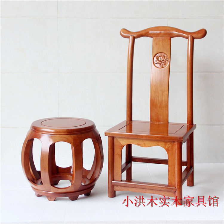 特价鸡翅木中式鼓凳实木小靠背椅榫卯小方凳矮凳子家用红木圆凳子