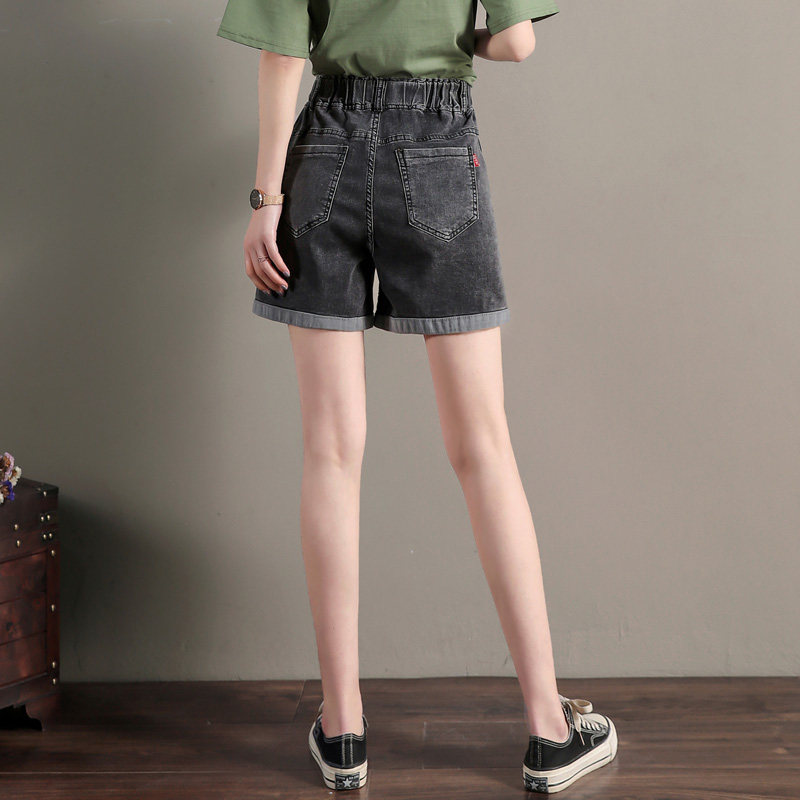 大码松紧腰牛仔宽松胖mm夏显瘦短裤 法兰曼牛仔裤