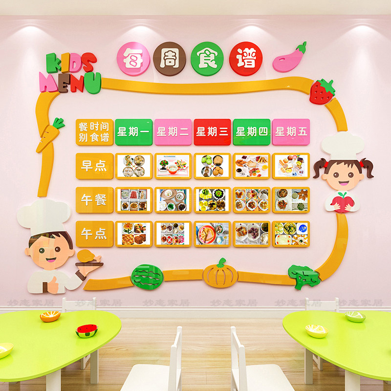 幼儿园每日食谱墙贴亚克力板3d立体创意小饭桌餐厅环创主题墙装饰