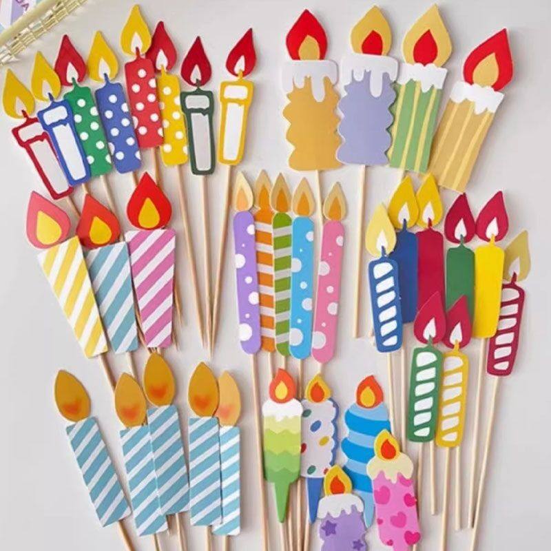 纸卡蜡烛蛋糕装饰插牌彩色马卡龙卡通创意生日蜡烛火苗甜品台插件,淘宝优惠券,粉丝福利购,淘宝优惠卷