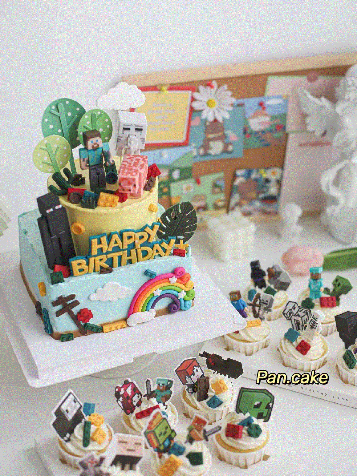 我的世界蛋糕装饰摆件男孩生日主题积木拼装乐高机器人拼积木蛋糕 - 图1