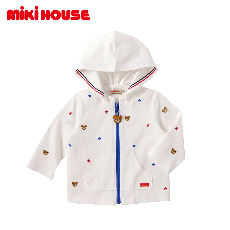 MIKIHOUSE宝宝外套刺绣儿童拉链长袖连帽衫儿童可拆帽外套日本制