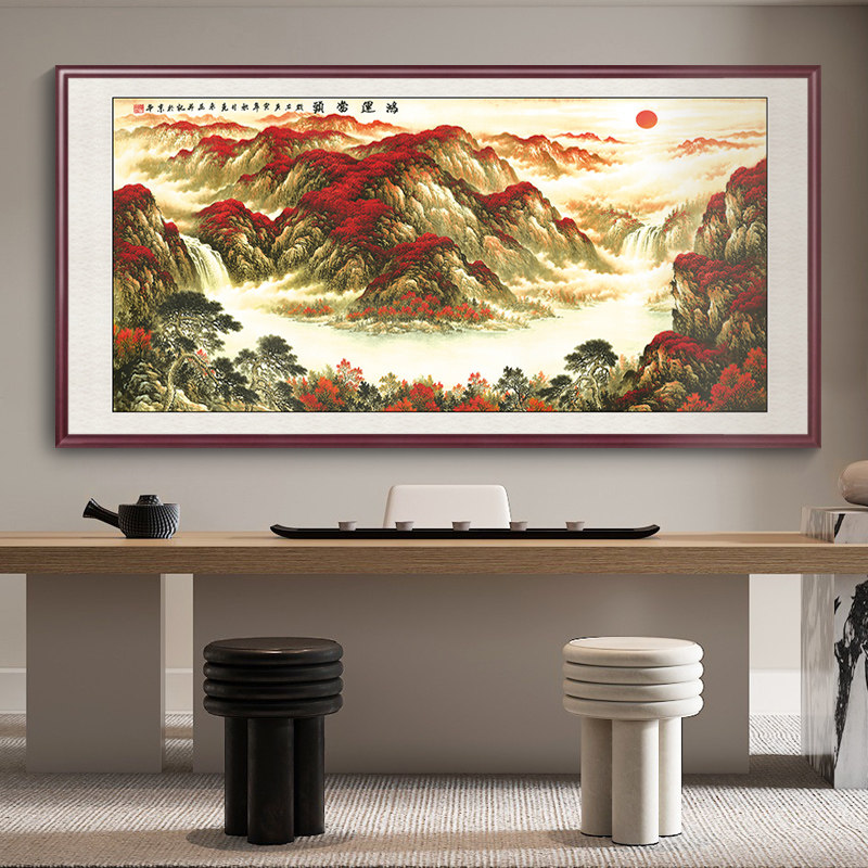 山水画办公室挂画靠山图中式客厅沙发背景墙装饰画聚宝盆鸿运当头_虎窝淘