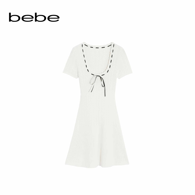 bebe2024夏季新款女士气质薄款织带花边鱼尾针织连衣裙230905 - 图3