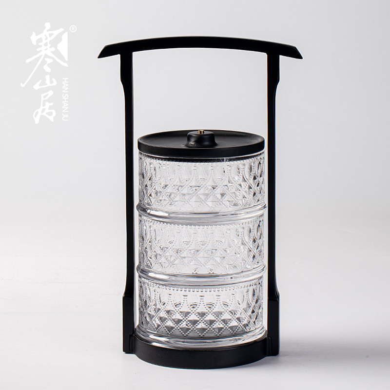 寒山居中式玻璃实木提梁果盒家用防潮防虫茶点零食贡品糕点收纳盒,淘宝优惠券,粉丝福利购,淘宝优惠卷