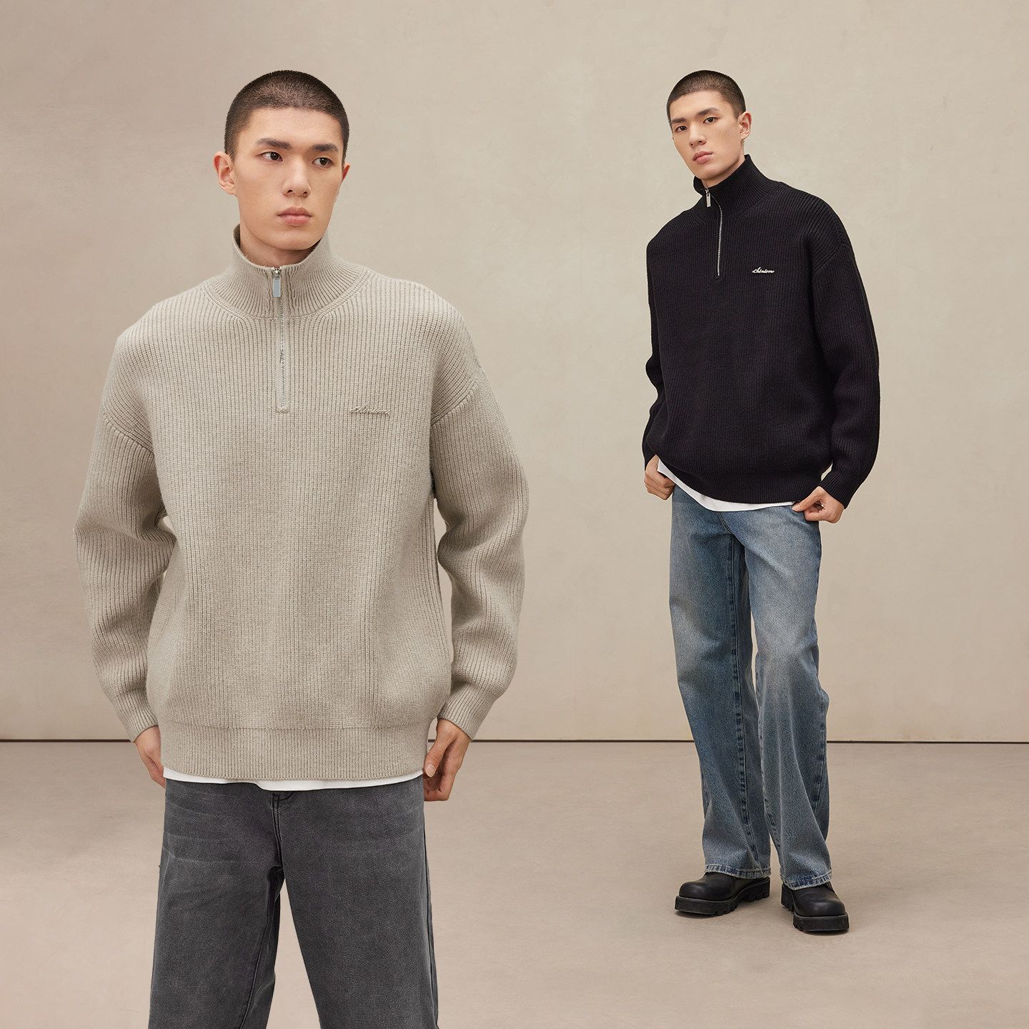 CHINISM丨立领半拉链毛衣男冬季美式加厚毛线衣男士高领针织衫,淘宝优惠券,粉丝福利购,淘宝优惠卷