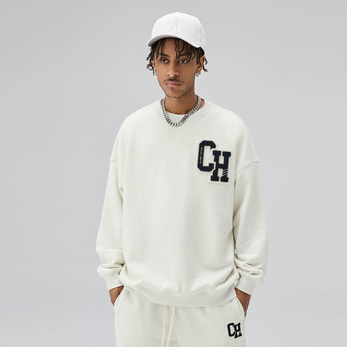 Значок, ретро толстовка, в американском стиле, круглый воротник, оверсайз