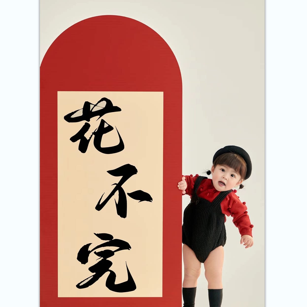 2025新年儿童拍照道具大红包花不完宝宝周岁过年啦不福不行对联