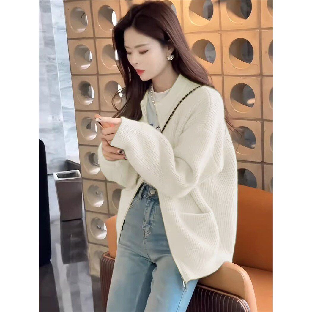 创宙 早秋季针织毛衣开 衫外套女春秋装2025新款宽松慵懒风外穿毛衫上