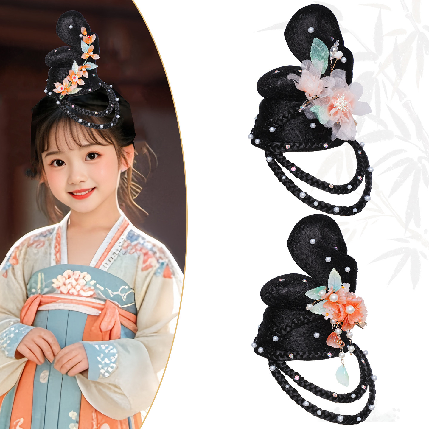 古风假发儿童汉服头饰古典舞表演舞台发髻盘发发包发饰组合套装女,淘宝优惠券,粉丝福利购,淘宝优惠卷