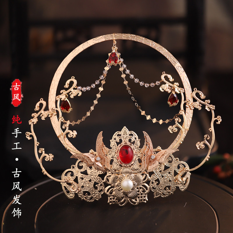 敦煌飞天圣女光环发冠古风汉服头饰古装神女配饰供养光圈金环发饰_虎窝淘