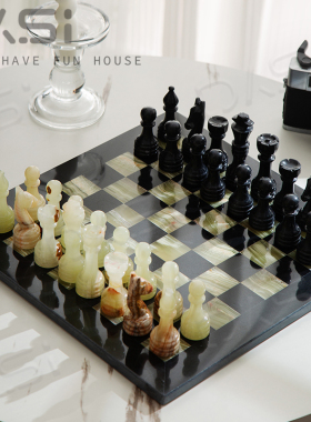中古玉石棋盘进口手工摆件