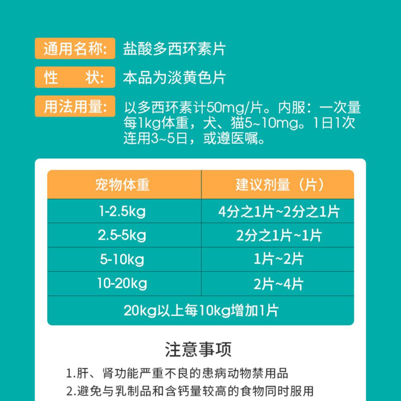 猫鼻支治疗药猫咪感冒药打喷嚏兽用宠物狗狗感冒药盐酸多西环素片 - 图2