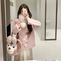 Famous Yuanfeng Pregnant pregnant woman autumn and winter daughter jacket Two sets of 2023 new temperament small fragrant wind double face short and large coat