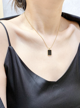 镀14K真金长方双面女红毛衣项链