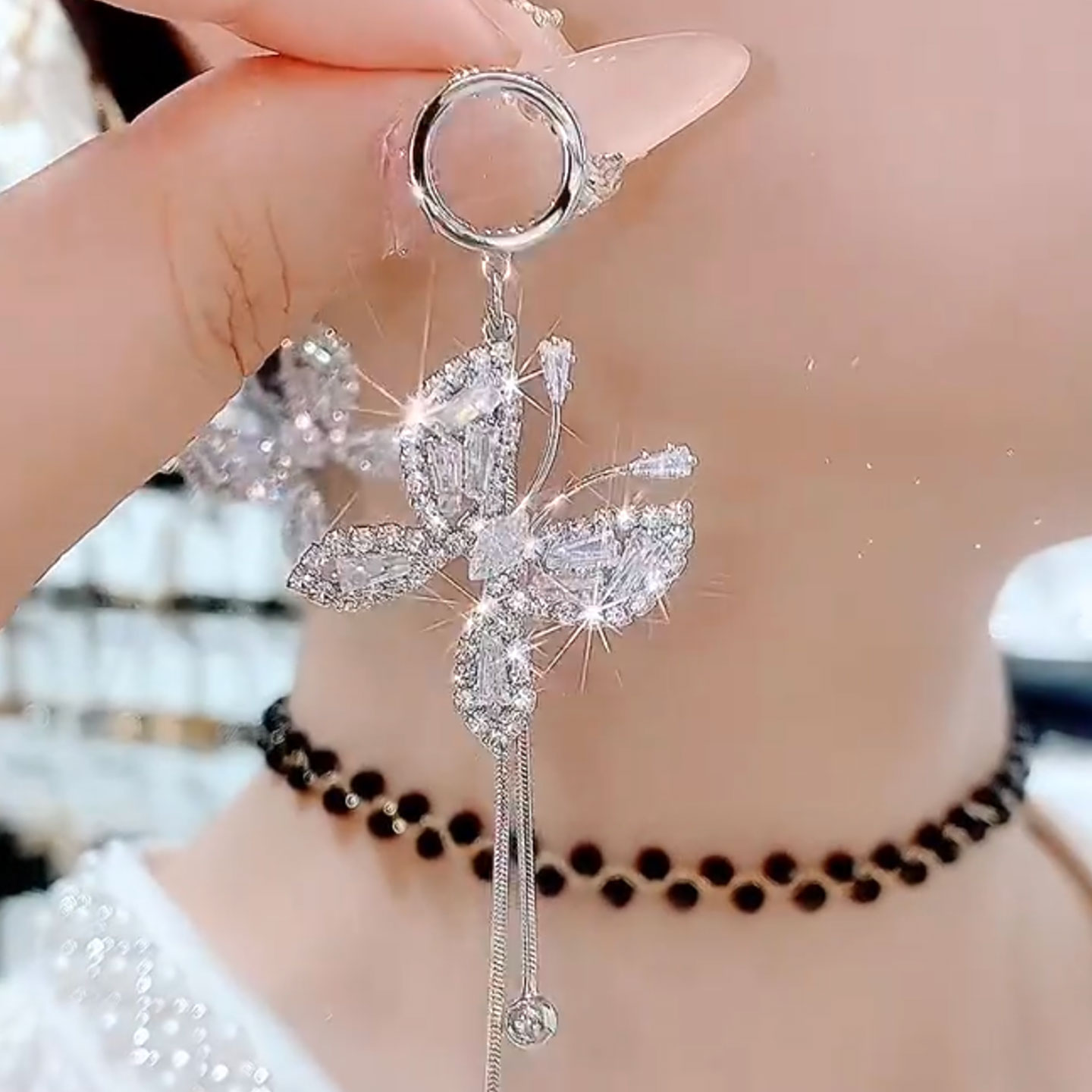 个性独特百搭高级感银色蝴蝶耳扣流苏耳环气质轻奢时尚爆款耳饰女 - 图0