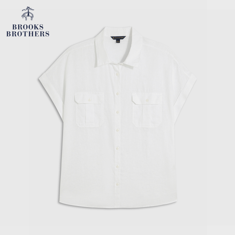 Brooks Brothers/布克兄弟女士24春夏新款亚麻简约纯色休闲衬衫-图2