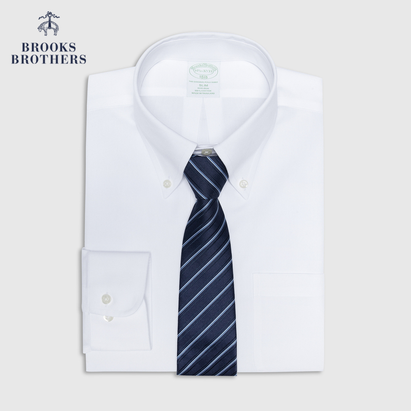 Brooks Brothers/布克兄弟男春秋棉质牛津纺免烫修身长袖正装衬衫-图3