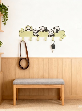 国潮熊猫铁艺挂钩玄关收纳摆件