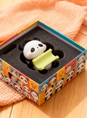 卡通熊猫树脂手机支架摆件礼盒