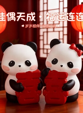 新中式创意熊猫摆件结婚礼物