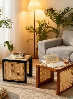 日式实木藤编茶几客厅小户型