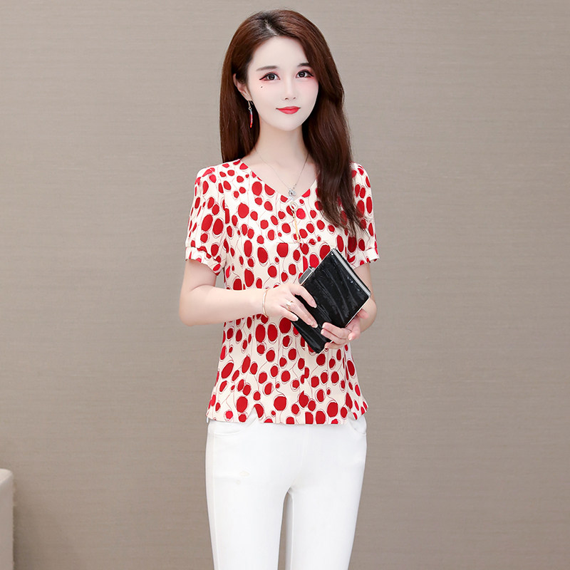 波点雪纺女装2020新款夏大码小衫 瑶韵诗蕾丝衫/雪纺衫