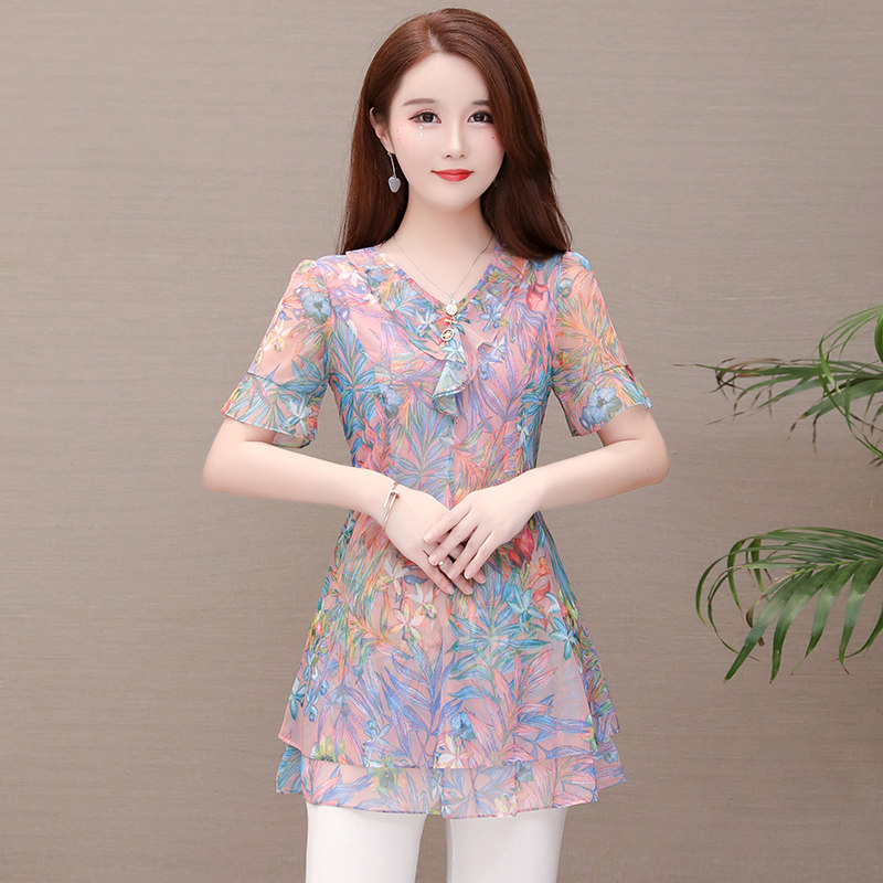 中长款小衫2020新款韩版宽松雪纺衫 瑶韵诗蕾丝衫/雪纺衫