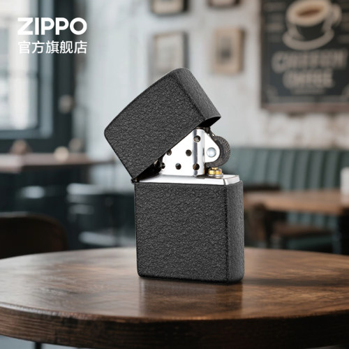 Zippo官方旗舰店Zippo打火机黑裂漆礼盒套装正品生日父亲节礼物 - 图1